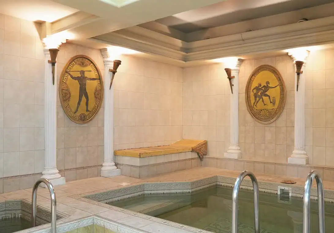 Wellnessbereich mit Wasserbecken und klassischer Gestaltung.