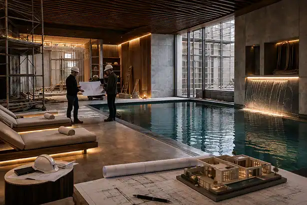 Projektentwicklung eines Spa Bereichs mit Fachplanern, Architekturplänen und Wellnesspool