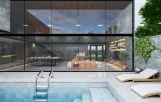 Investor betrachtet die Planung eines hochwertigen Wellnessbereichs für eine moderne Hotelimmobilie.