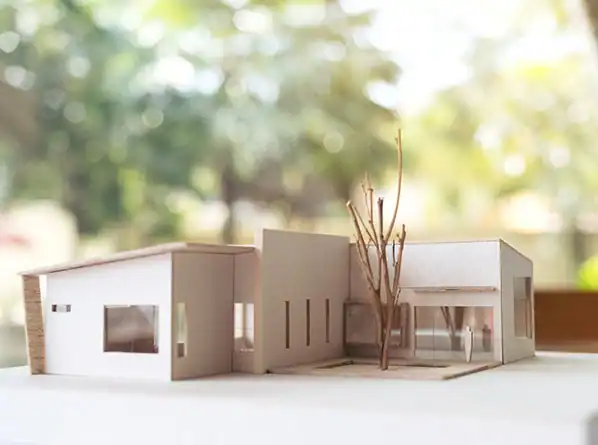spa-architektur-entwurfsplanung Architekturmodell auf Planunterlagen